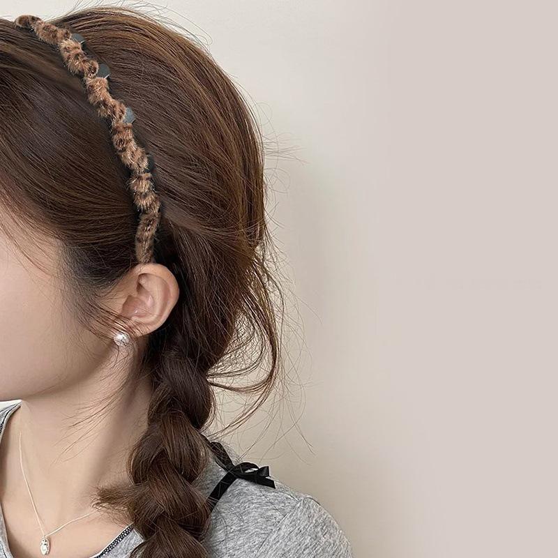 Korean Leopard Print Wave Headband for Women - High Crown Fluffy Hair Clip & Face Wash Accessory