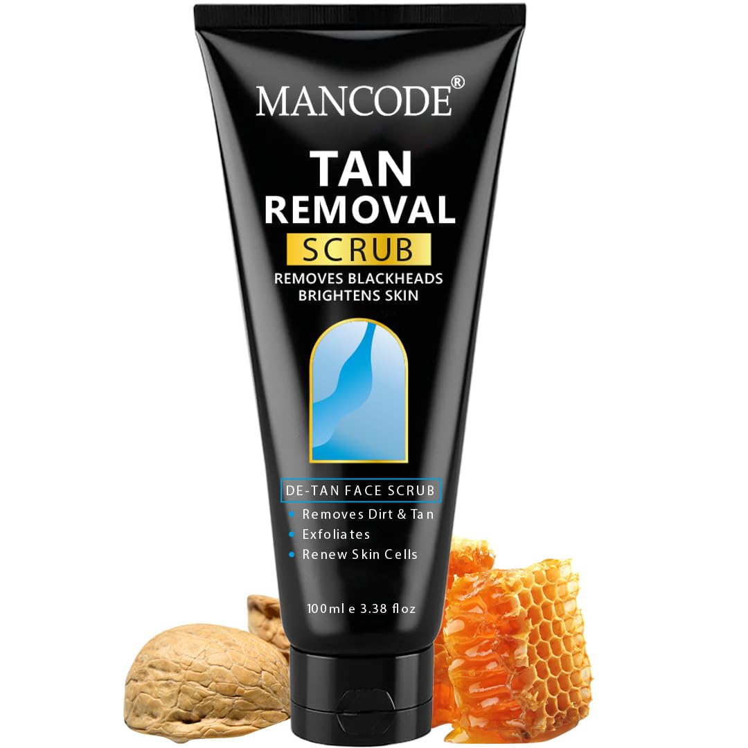 MANCODE De-Tan Face Scrub for Men, Tan Removal & Blackhead Control, Brightening Exfoliating Scrub, Removes Dead Skin & Renews Skin Cells, 100 ml