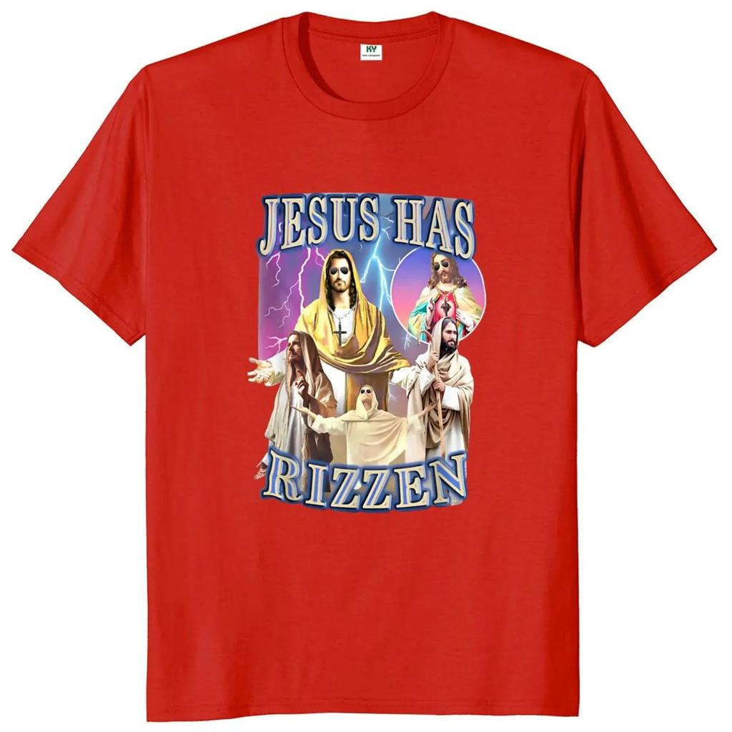 Jesus Has Rizzen T Shirt Retro  Religious Harajuku Streetwear 100% Cotton Unisex O-neck Summer T-shirts Oversized Tops