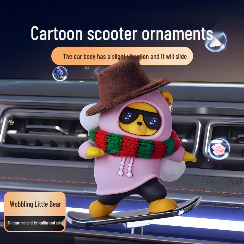 Cross-Border Skateboard Bear Ornament: Creative Floating Bear for Car Interiors