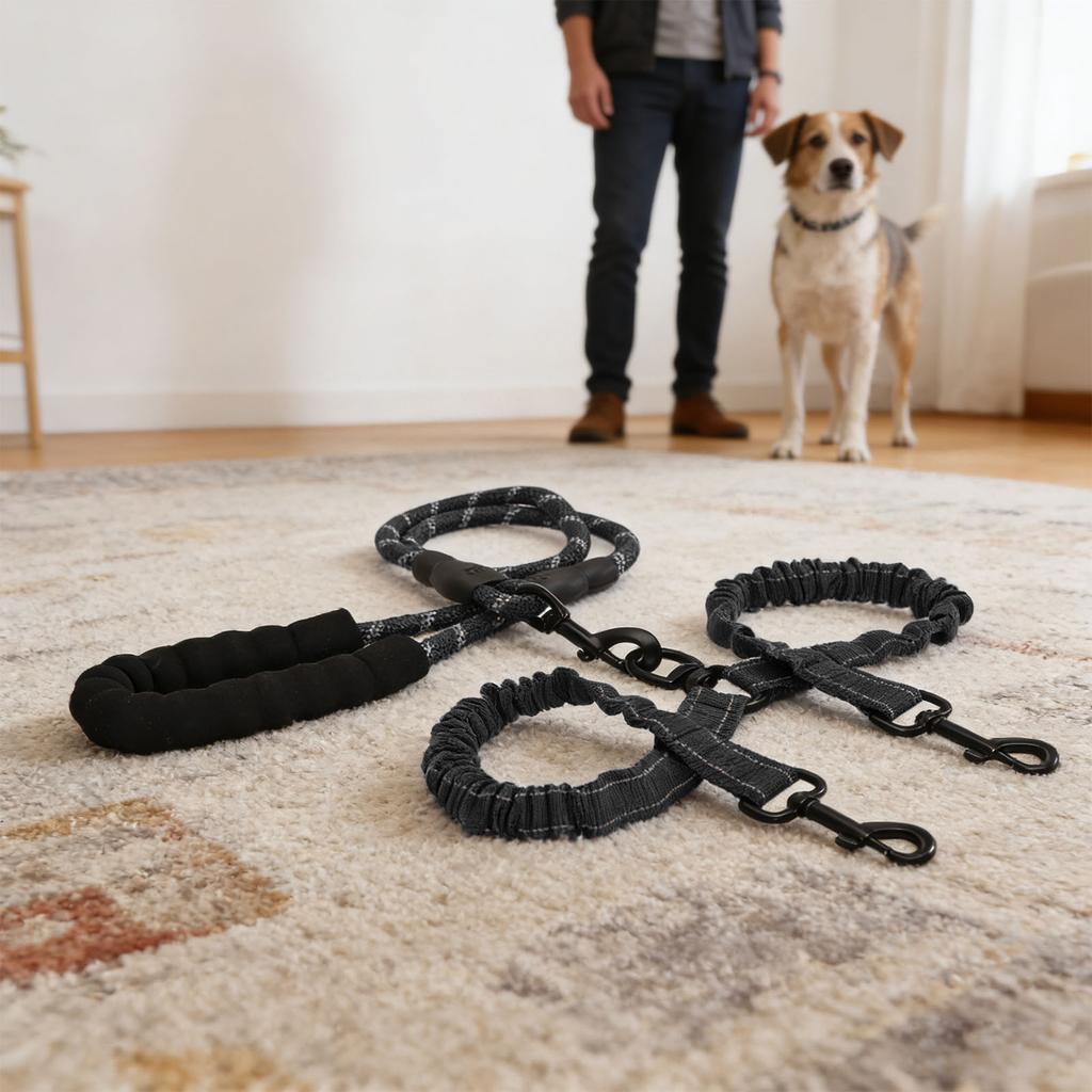 Dual Dog Leash Anti Tangling 360 degrees    Joint Shock Absorbing Night Reflective Double Ended   Pet Leash