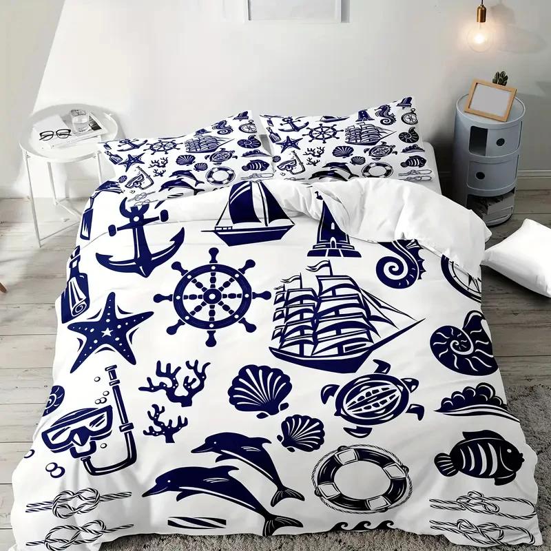 Anchor Pattern Bedding Set Set, Suitable for All Seasons 3d Printed Bedding Set, Soft and Comfortable Bedding Set for Kids Adult