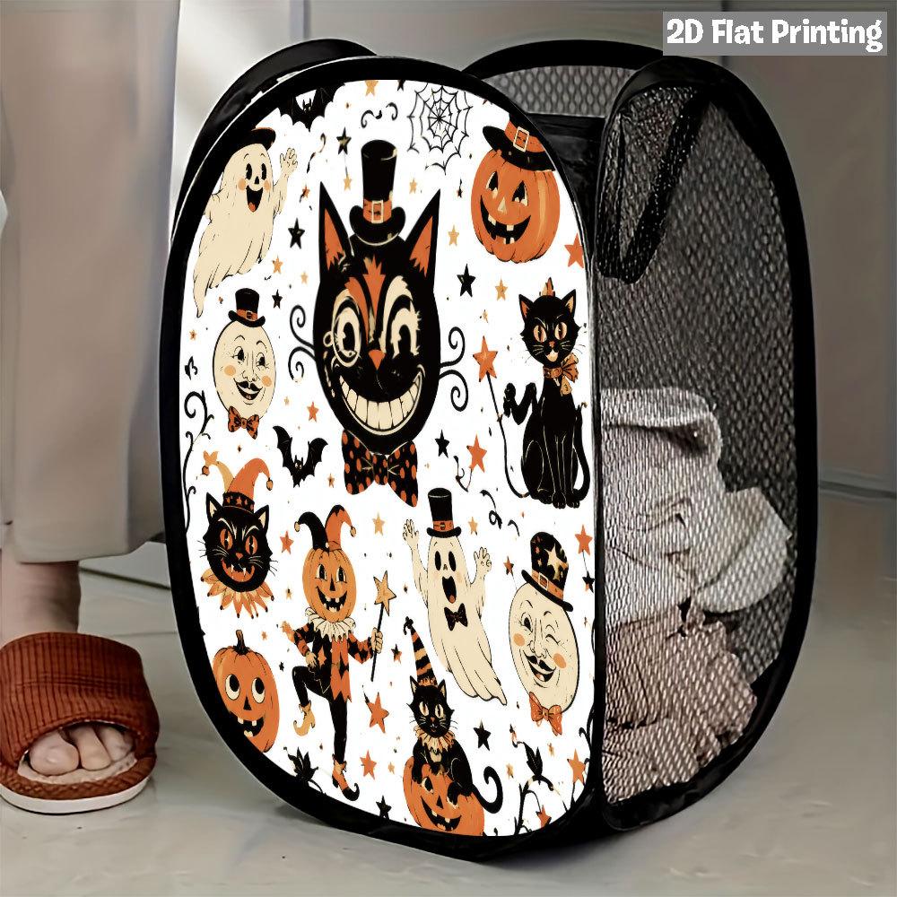 1Pcs Halloween Series 4 Pop-Up Laundry Hamper Expandable Mesh Hamper Basket for Room Bedroom Bathroom Organization Contemporary Storage