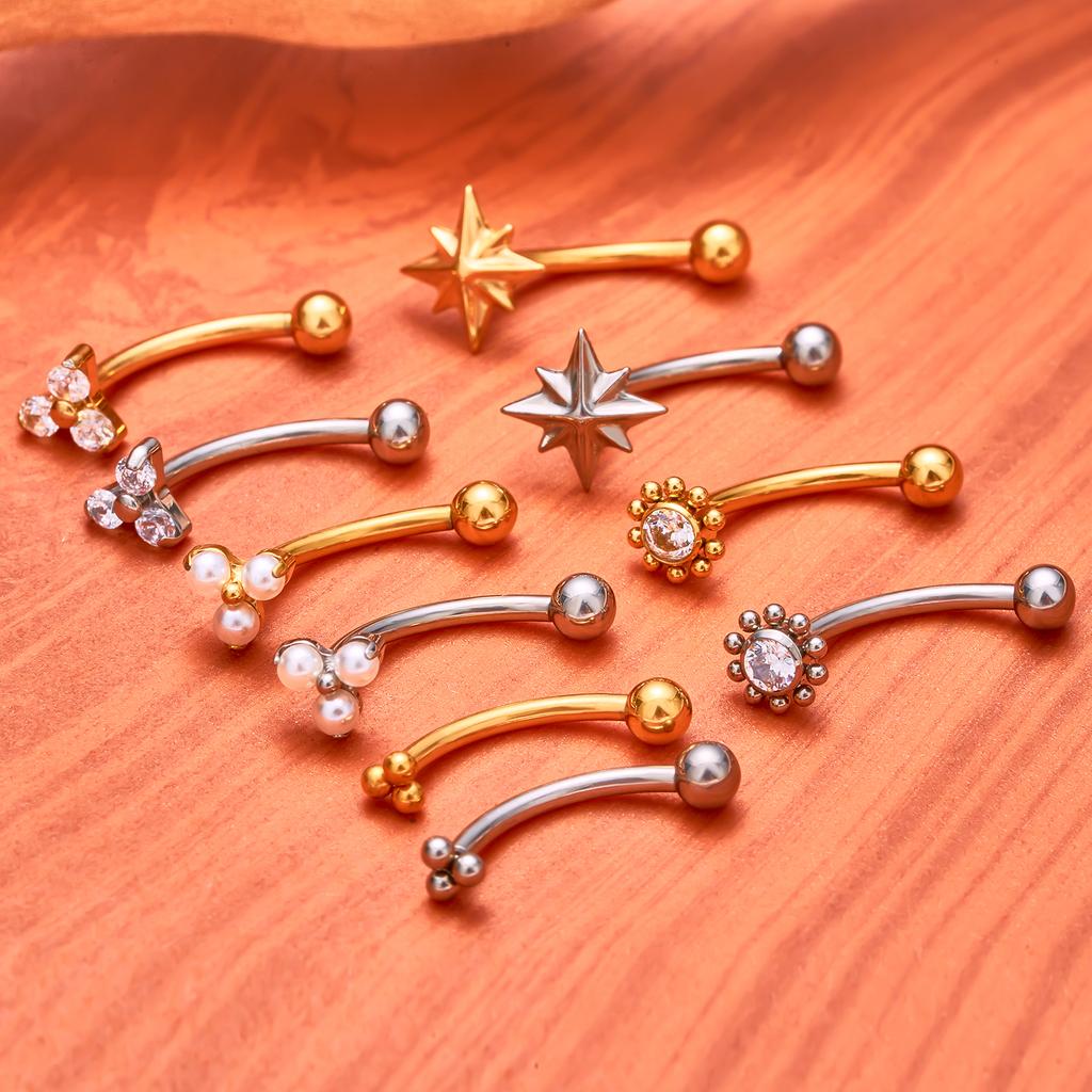 G23 Titanium ASTM-F136 Nternal Thread Eyebrow Piercings Body Jewelry For Women Zircon Earring Star Flower Heart