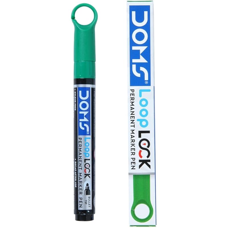 Doms Refilo Non-Toxic Hi-Tech Refillable Loop Lock Permanent Ink Pens (Green X 20 Set)