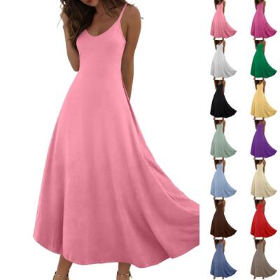 Sleeveless Maxi Dress for Women with Adjustable Spaghetti Straps Loose Fit Flowy A Line Solid Long Sundress Casual Wear