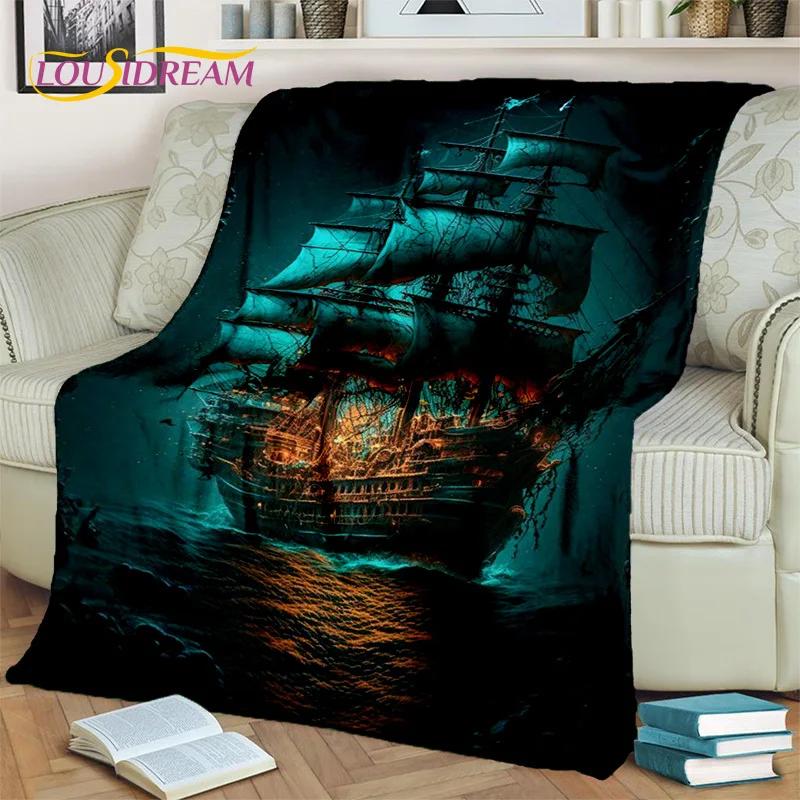 3D Pirate Ship Boat,Sailboat,Barque Blanket,Soft Throw Blanket for Home Bedroom Bed Sofa Picnic Travel Office Cover Blanket Kids