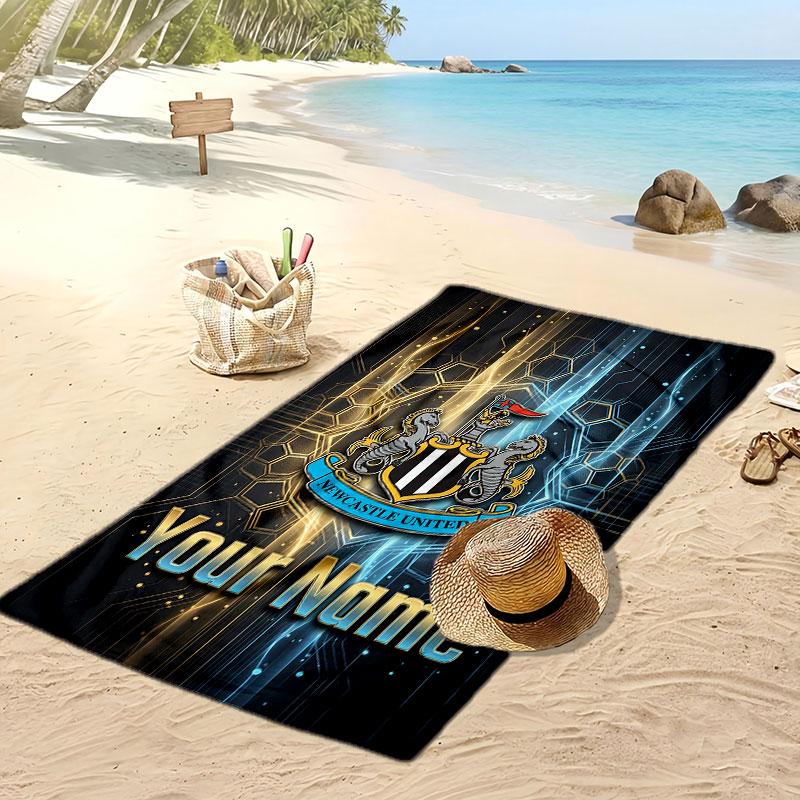 Newcastle United FC Personalized Printed Beach Towel Soccer Logo Support Custom Name Text Absorbent Towel For Sport Travel Special Gift