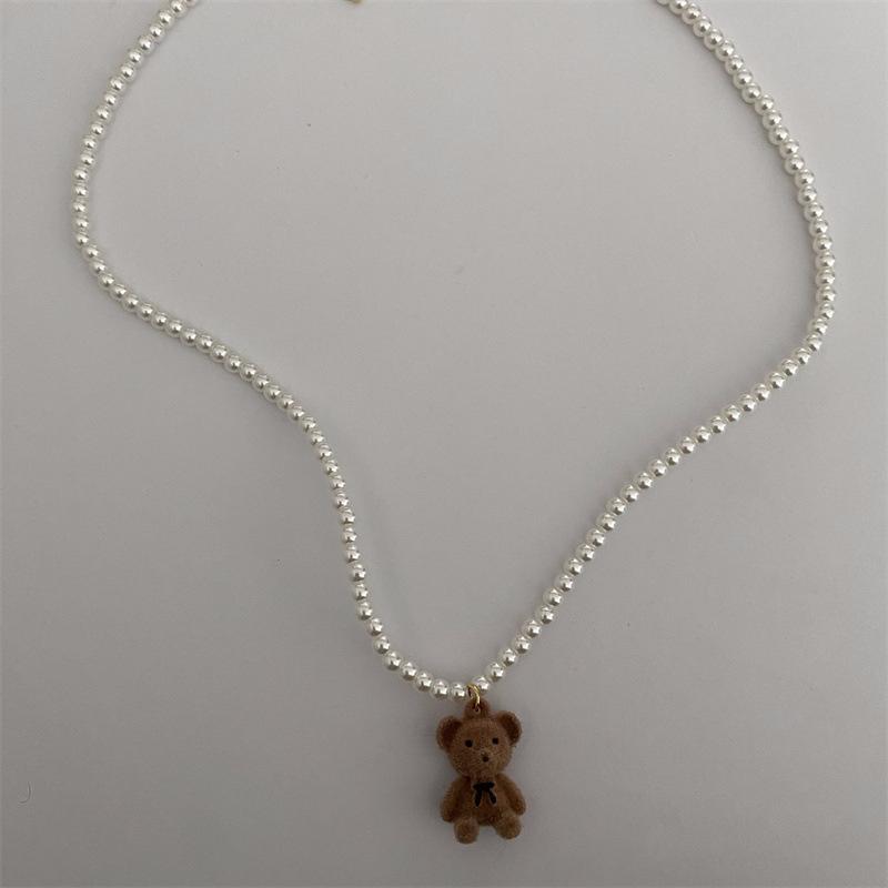 Creative Bear Pendant Choker Necklace for Men Hip Hop Punk Imitation-Pearl Beads Chain Male Y2K Luxury Jewelry Accessories