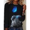 Women's Long Sleeve T-Shirt Cute Cat Pattern 3D Print Autumn Street Casual Fall Round Neck Oversized Clothing Outdoor T Shirts