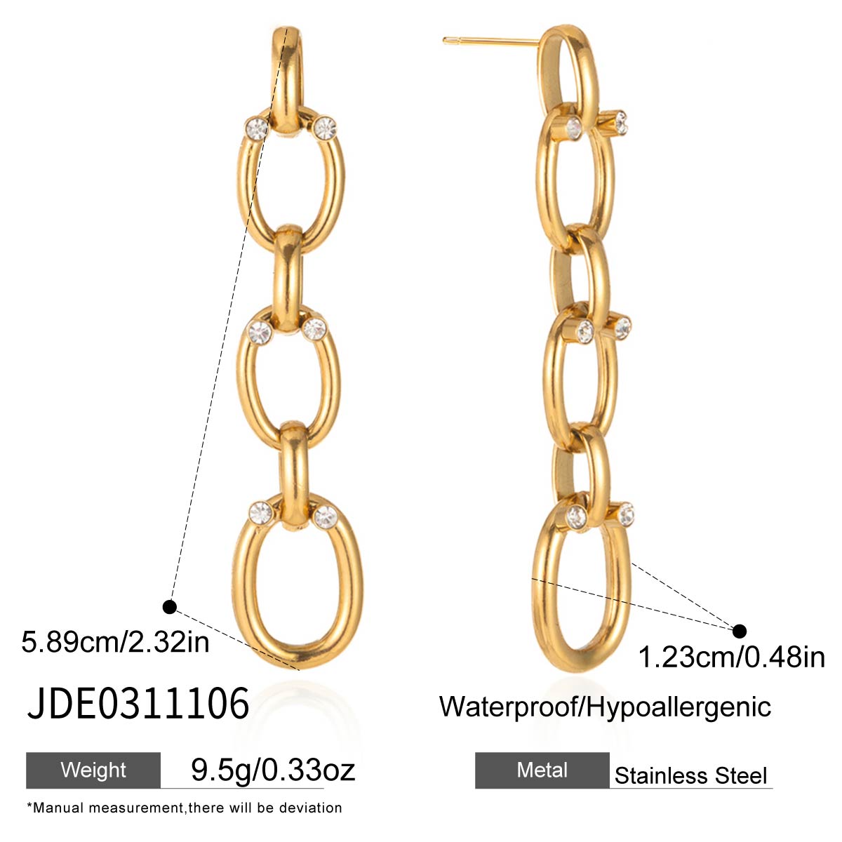 Youthway Classic Crystal Chain Tassel Earrings For Women Minimalist 18K Gold PVD Plated Stainless Steel Earrings Fashion Jewelry