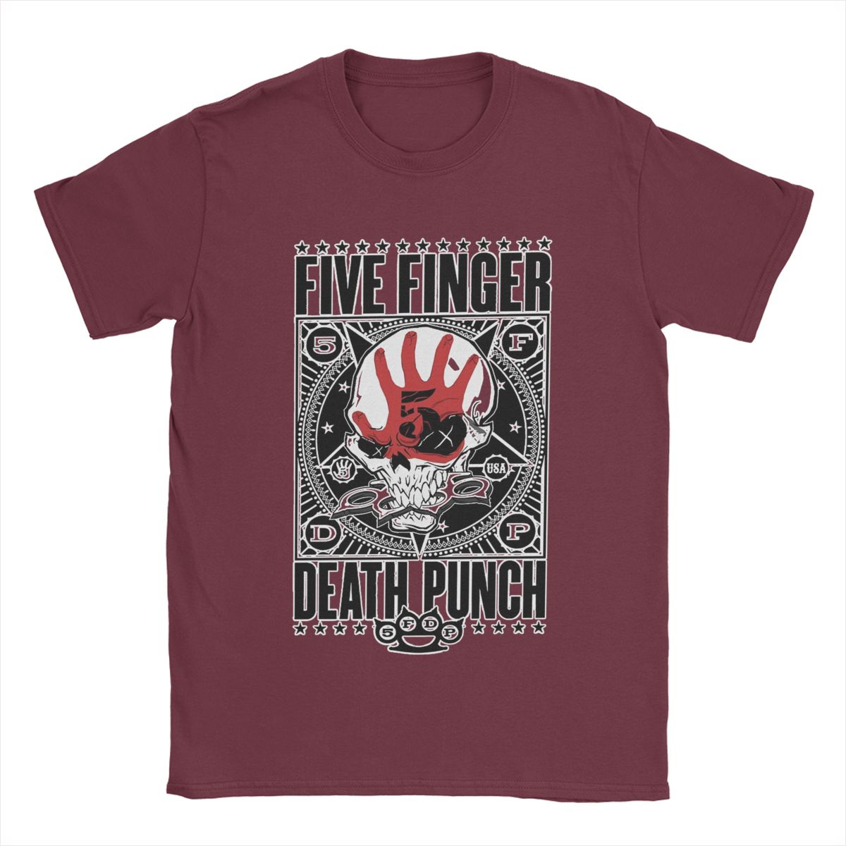 

Five Finger Death Punch 5FDP Мужская футболка Винтажные футболки Короткий рукав Круглый вырез Футболки Хлопок Идея для подарка Топы XXXXXL бордовый