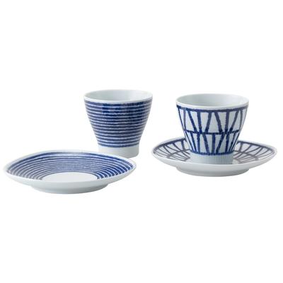 Hasamiyaki Tea Utensil Set Cup Tray Pair 4 Piece Set Indigo Ball Microwave Safe Dishwasher Safe Blue 20997 &