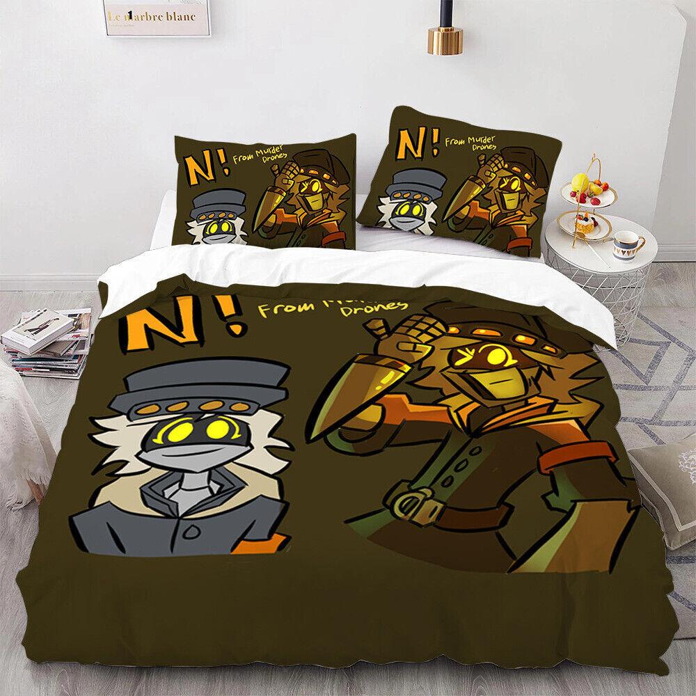 

3D Murder drones Quilt Duvet Cover Bedding Set Single Double Pillowcase Gift UK 135x200cm фиолетовый/белый