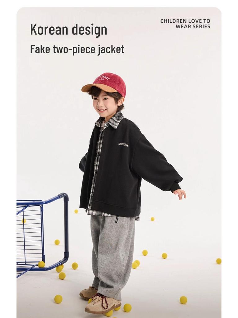 Märchenhafte Erinnerung Jungen Frühling & Herbst Koreanischer Stil Lässige Patchwork Faux Zweiteiler Jacke