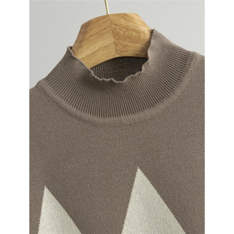 Women's Autumn/Winter Knitwear Set: Cross-Rhombus Half-High Collar Sweater with Wide-Leg Pants Fashion Two-Piece.