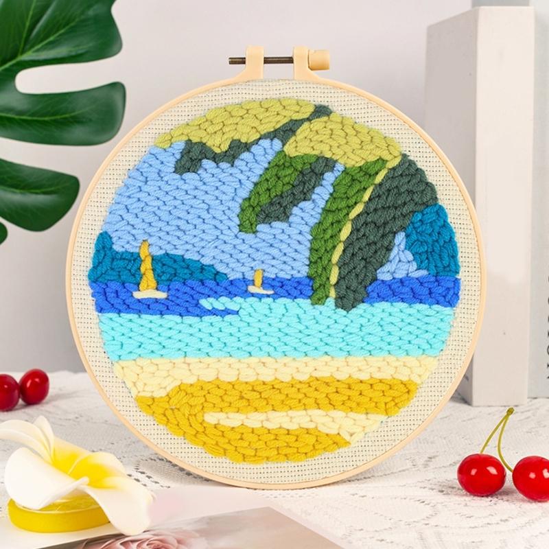 Beginner Friendly Punch Needle Embroidery Set With Thick Yarn Craft Set for Home Decoration and Relaxation