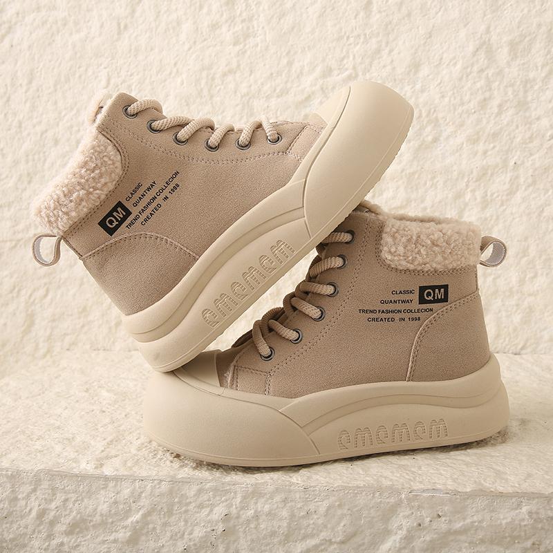 CRLAYDK Women's Ankle Shoes Fur Lined Winter Platform Ankle Boots Outdoor Snow Walking Warm Fashion Short Lace Up Booties