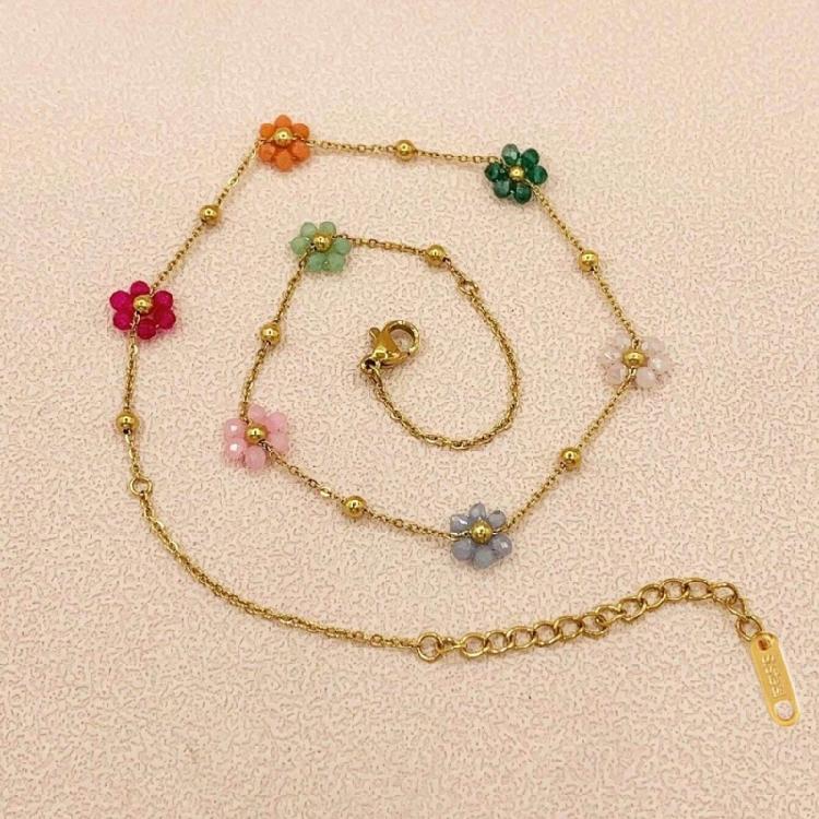 Flower Bead Bracelets Necklace Sweet Cute Choker Necklace Stackable Bangle