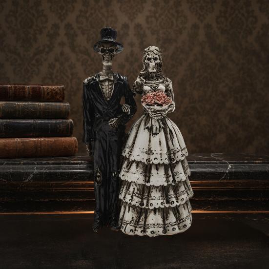 Skeleton Bride and Groom Figurine Resin Couples Skull Ornaments Wedding Couple Statue