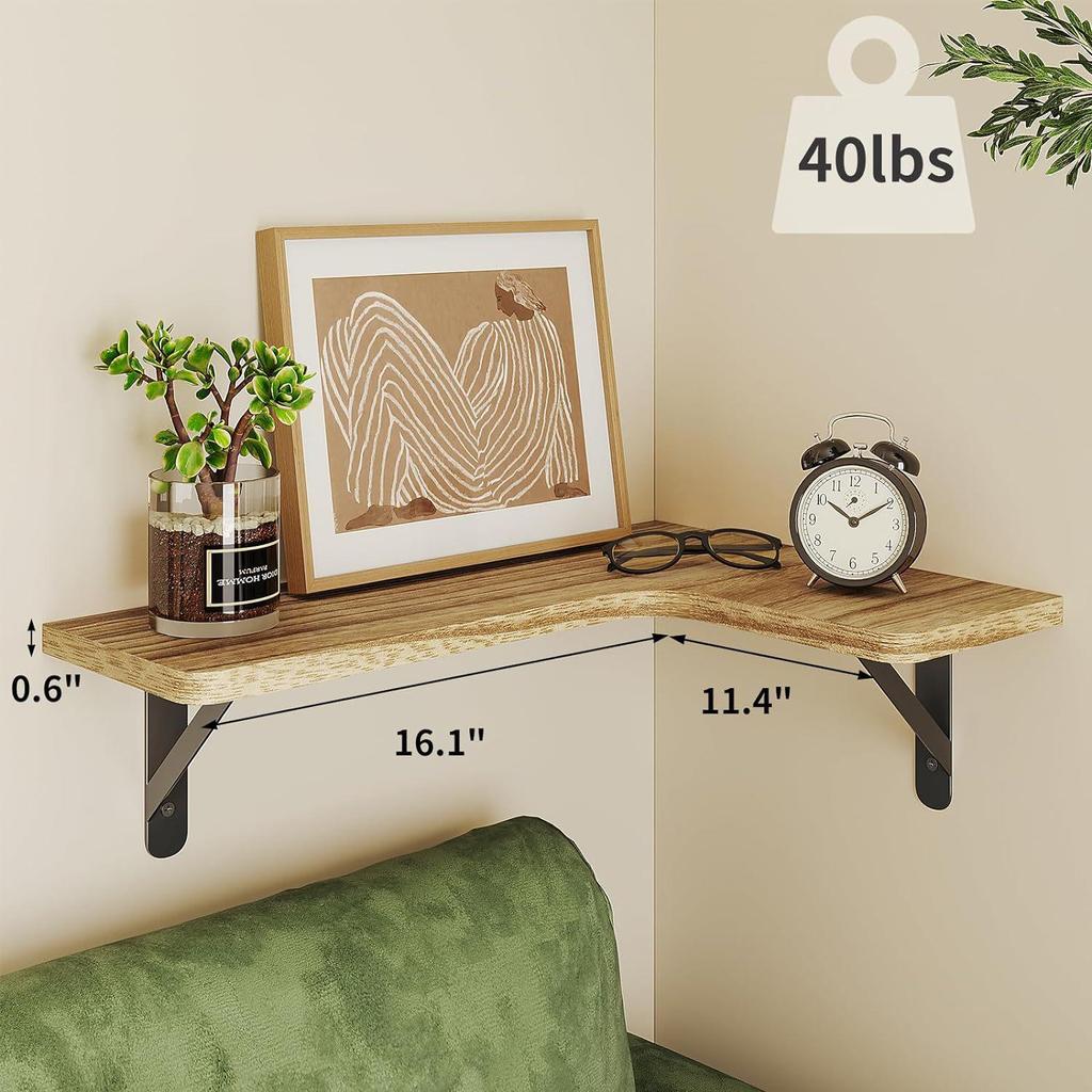 Country-Style Solid Wood Corner Floating Wall Shelf & Organizer