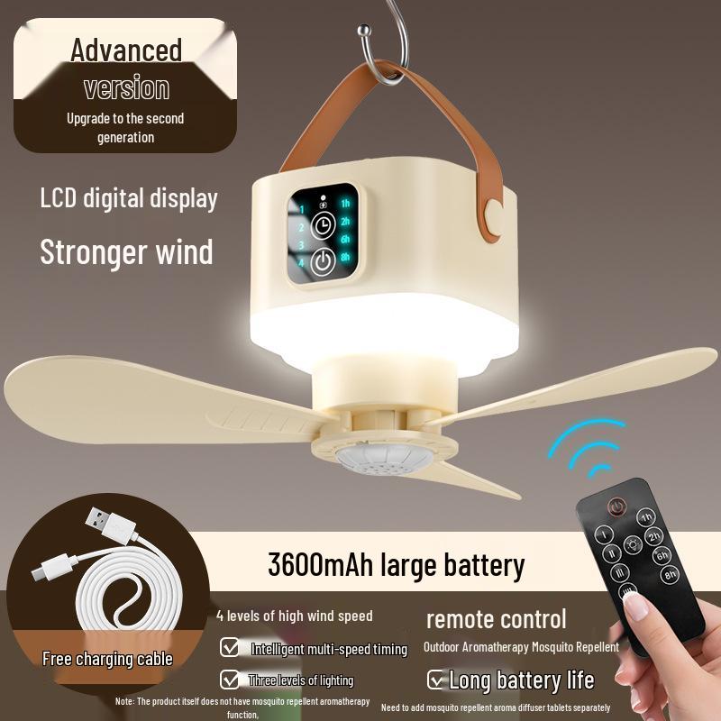 Compact Wireless Hanging Fan for Camping and Dorms - Rechargeable Multifunctional Fan