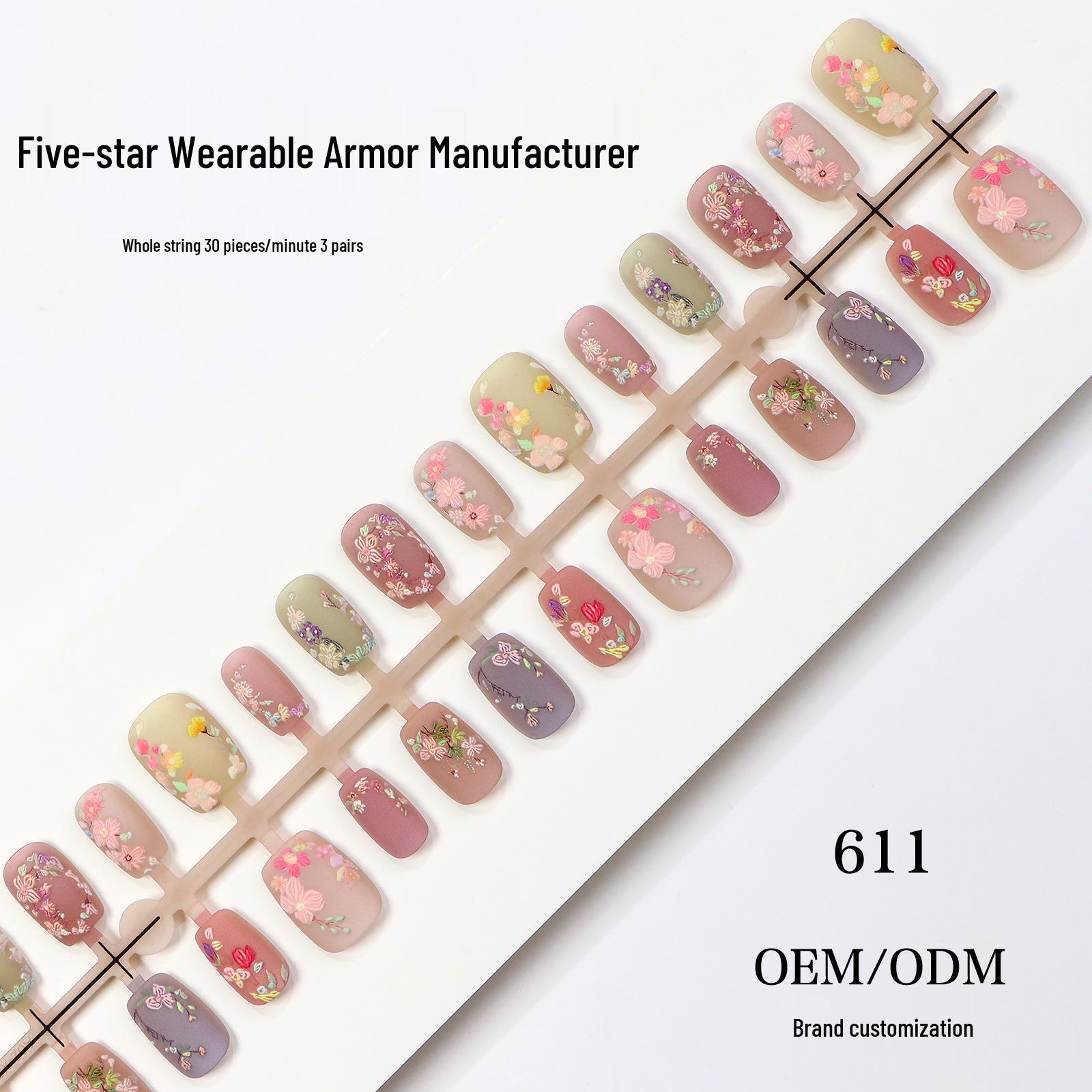 Monet Garden Frosted White Cat Eye Embossed Short Wearable Nail Art Tips