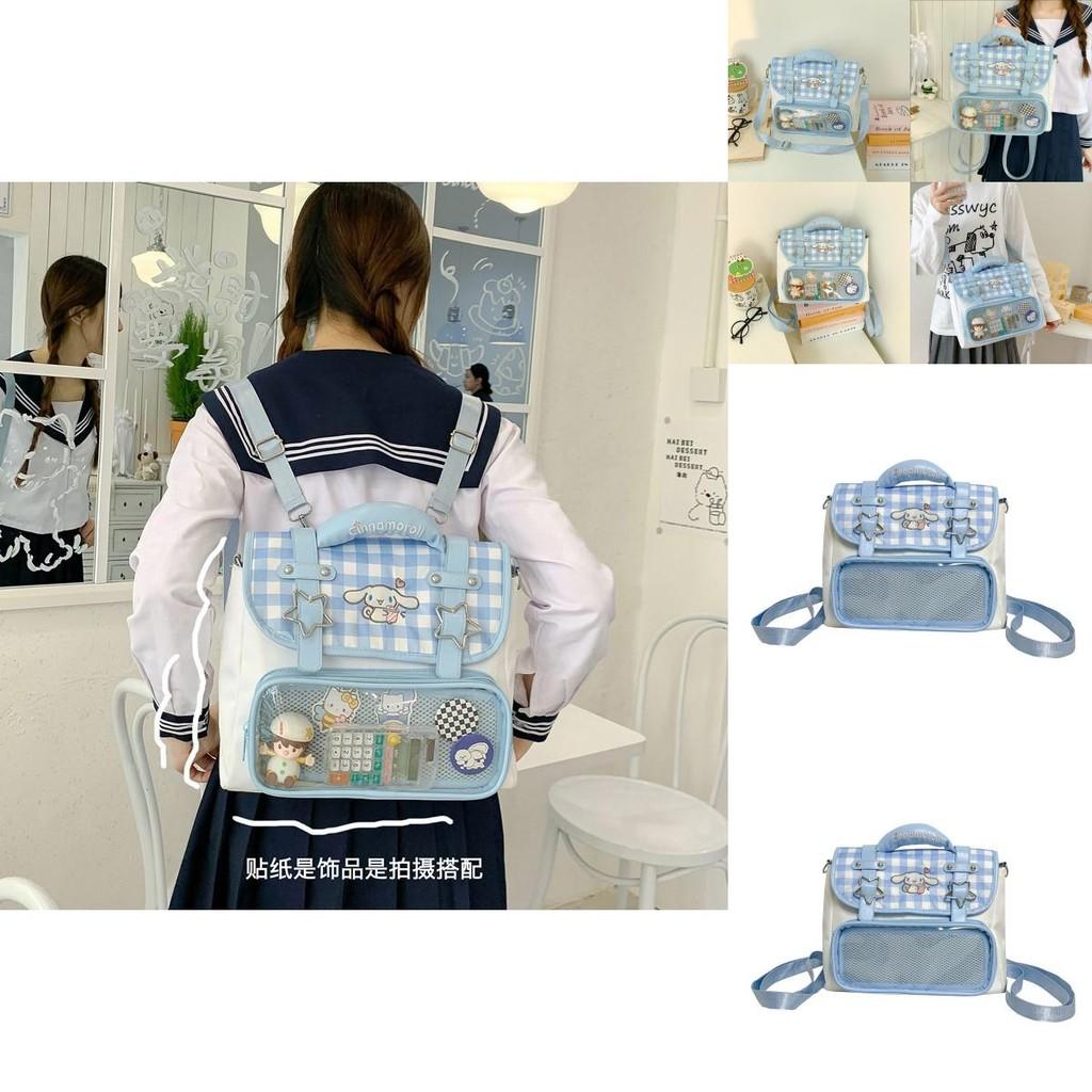 Cinnamoroll School Bag Blue Cartoon And Geometric Pattern For Daily Commuting