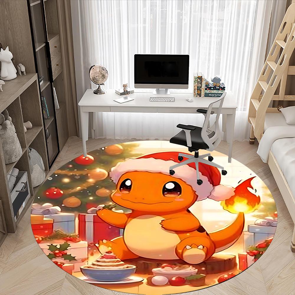 Christmas Charmander Pokémon Office Round Area Rug, Under Office Chairs Bedroom Living Room Home Decor a1022205
