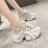 2025 Autumn Women Chunky Sneakers Breathable Mesh Casual Shoes 7.5CM Heels Fashion Trainers Lace-Up Platform Dad Shoes Woman