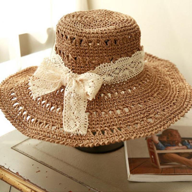 Women's Summer Wide Brim French Vintage Sun Hat, Foldable Beach Hat, Versatile Straw Hat