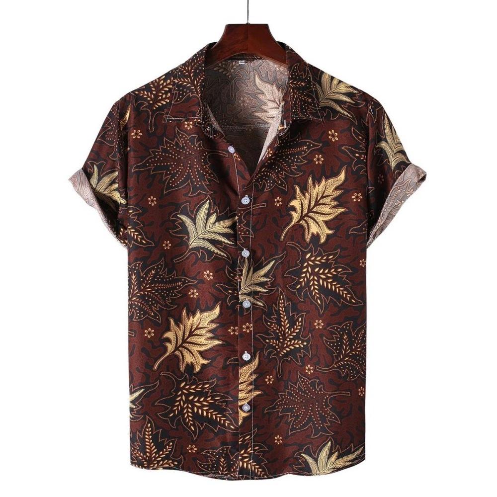 Camicia da uomo hawaiana a maniche corte con stampa, top alla moda con colletto, albero di cocco da spiaggia, nuova per il 2026 per uomo, abbigliamento floreale