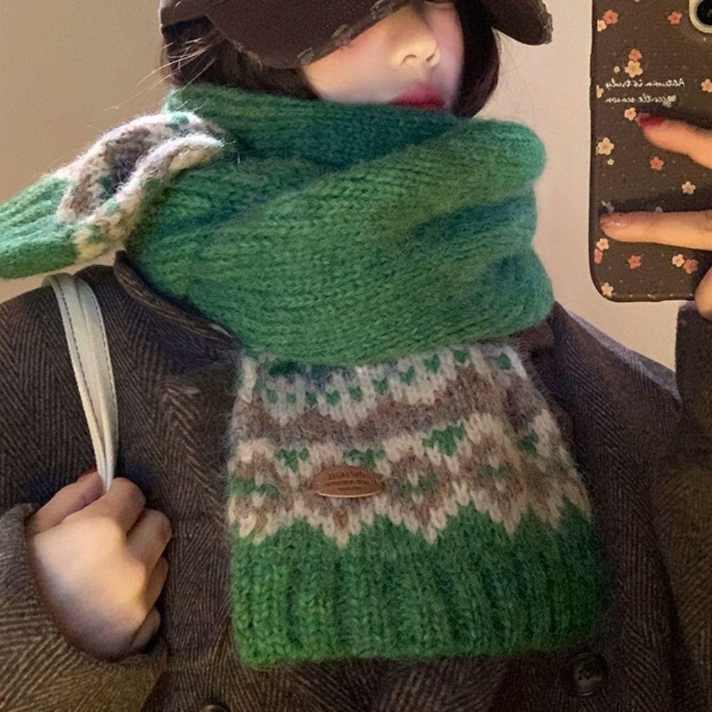 Plush Jacquard Knitted Scarf Thicken Fair Isle Style Shawl Retro Winter Cashmere Scarves Women/Men