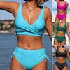 2 stk./Sæt Dame Sommer Bikini Sæt V-udskæring Ærmeløs BH Høj Talje Side Snørebånd Trusse Sæt Mavekontrol Badedragt Badetøj