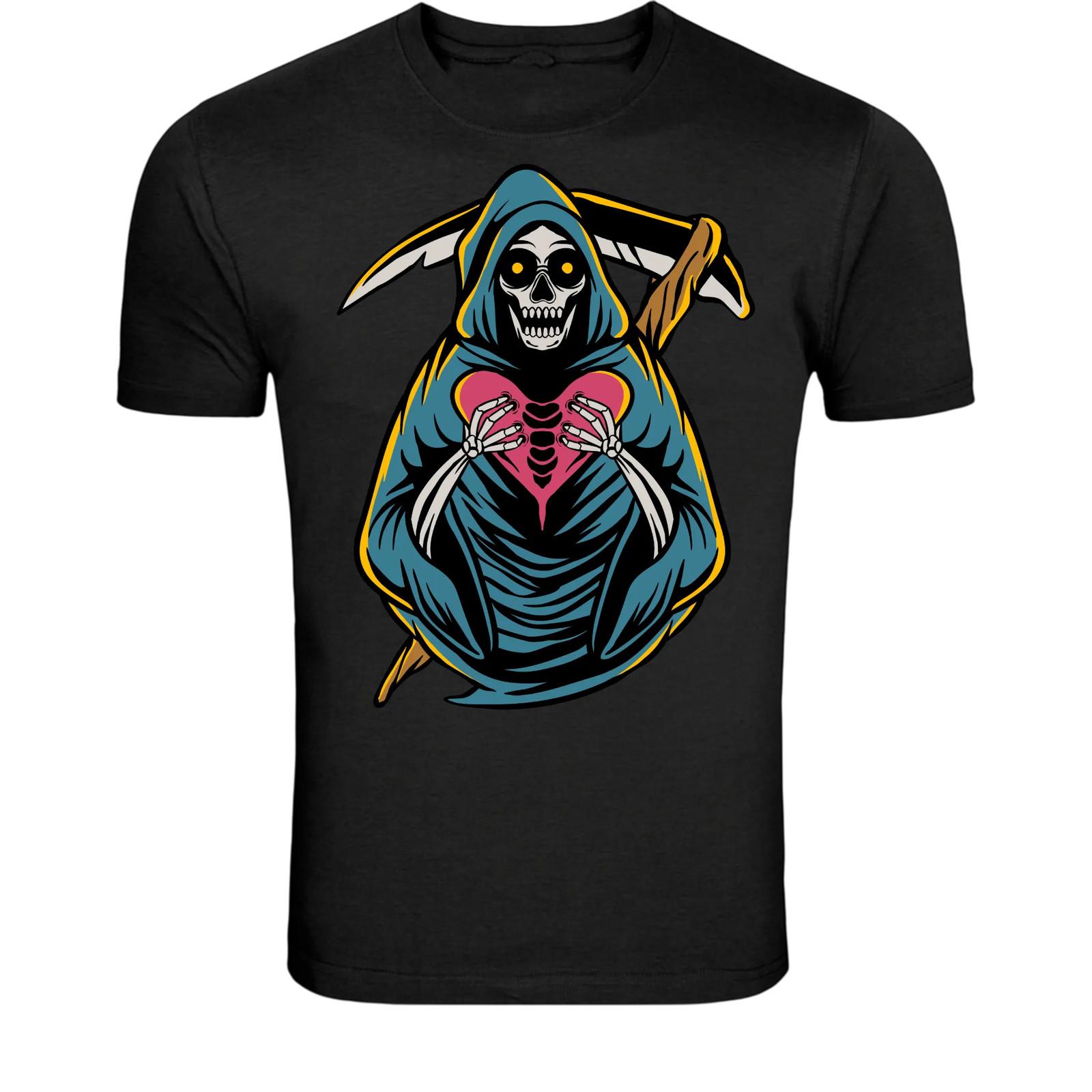 Grim Reaper Love Heart T-Shirt - Gothic Death Romance Skeleton S разноцветный