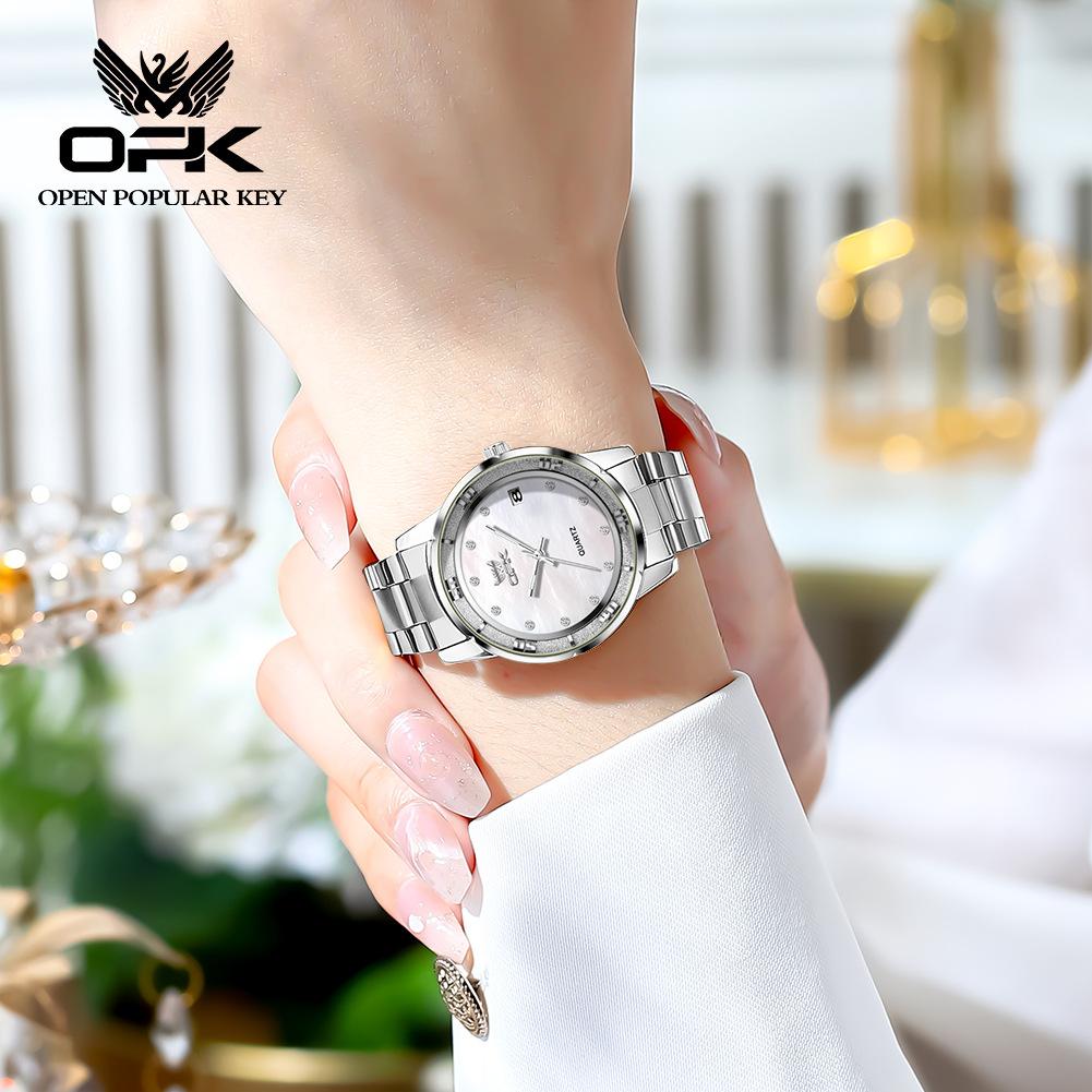 OPK Fashion Luxury Quartz Watch For Women Zircon Scales Ladies Waterproof Luminous Calendar Women's Watches