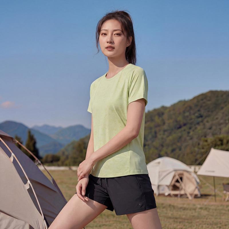 Ice Silk T-shirt for Women, Summer Quick Drying Sports Fitness Short Sleeved Round Neck T-shirt, Ice Silk Women's Top