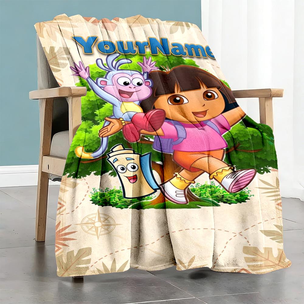Dora Explorer Customize Your Name Blanket Multi-purpose Personalized Blanket Comfortable Perfect for Nap Picnics Couch Bed Four Seasons Universal