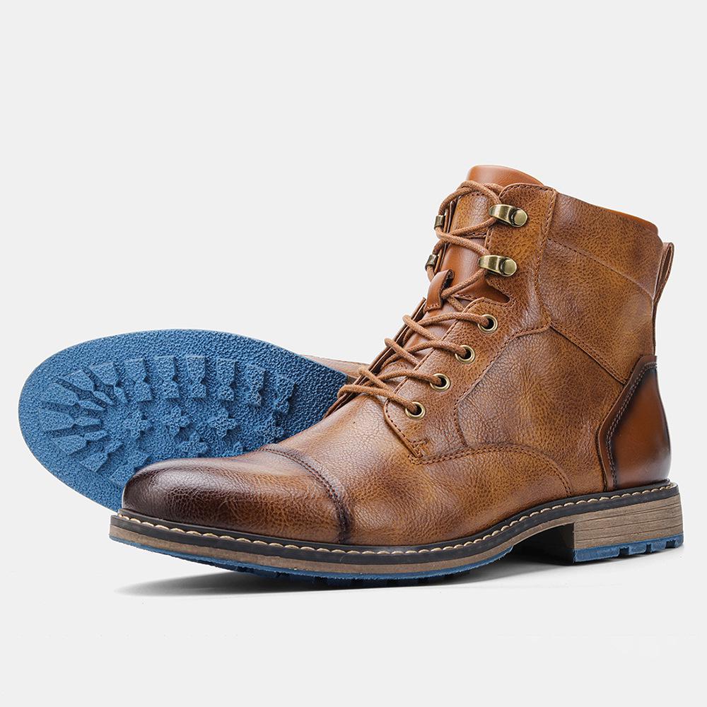 Plus Size Men's High-Top Leather Workwear Ankle Boots - US Size Fashion Martin Boots