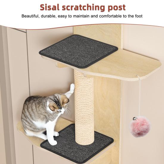Scaffale ad Albero Verticale per Gatti da Appendere alla Porta, 4 Livelli, Mensole Multistrato con Tiragraffi, Cuscinetti, Pallina Giocattolo, Sopra