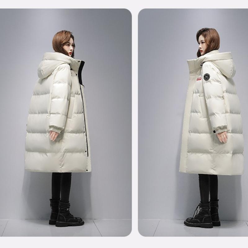 Winter  Over The Knee Hooded Mid Length Unisex Cotton Jacket, Loose and Thick, Warm Couple Jacket for Women