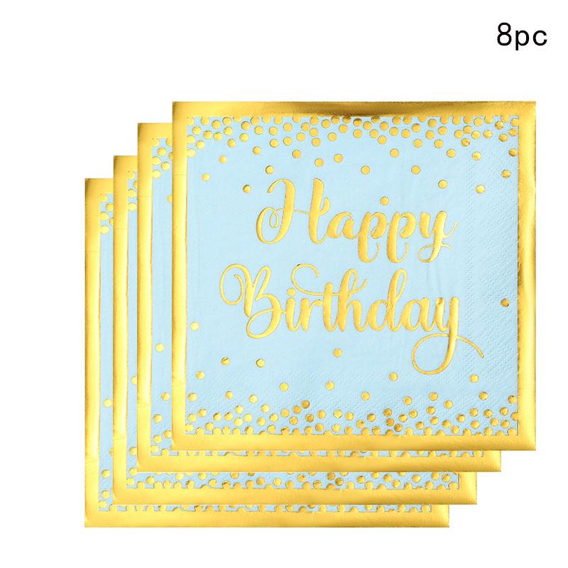 Blue Gold Boy One Year Birthday Disposable Tableware King Crown Plates Paper Cups 1st Baby Boy First Happy Birthday Party Decor