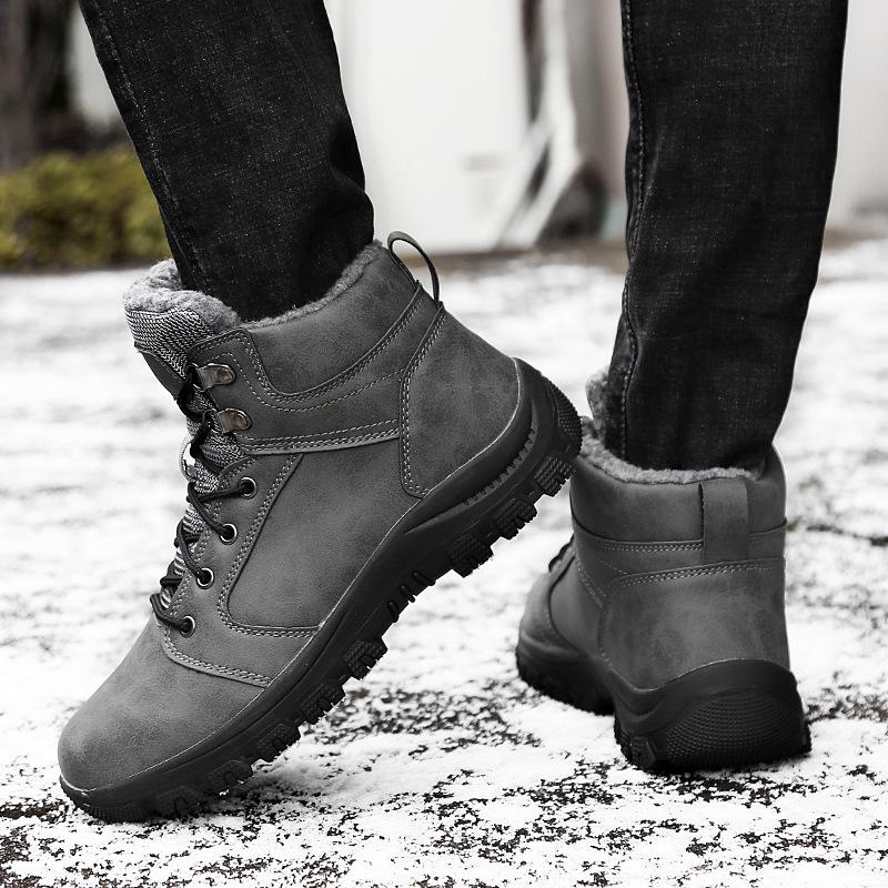Winter Men Boots Short Plush 2018 Shoes Men PU Snow Boots Rubber Ankle Botas Fashion Leather Snow Shoes Lace Up Warm