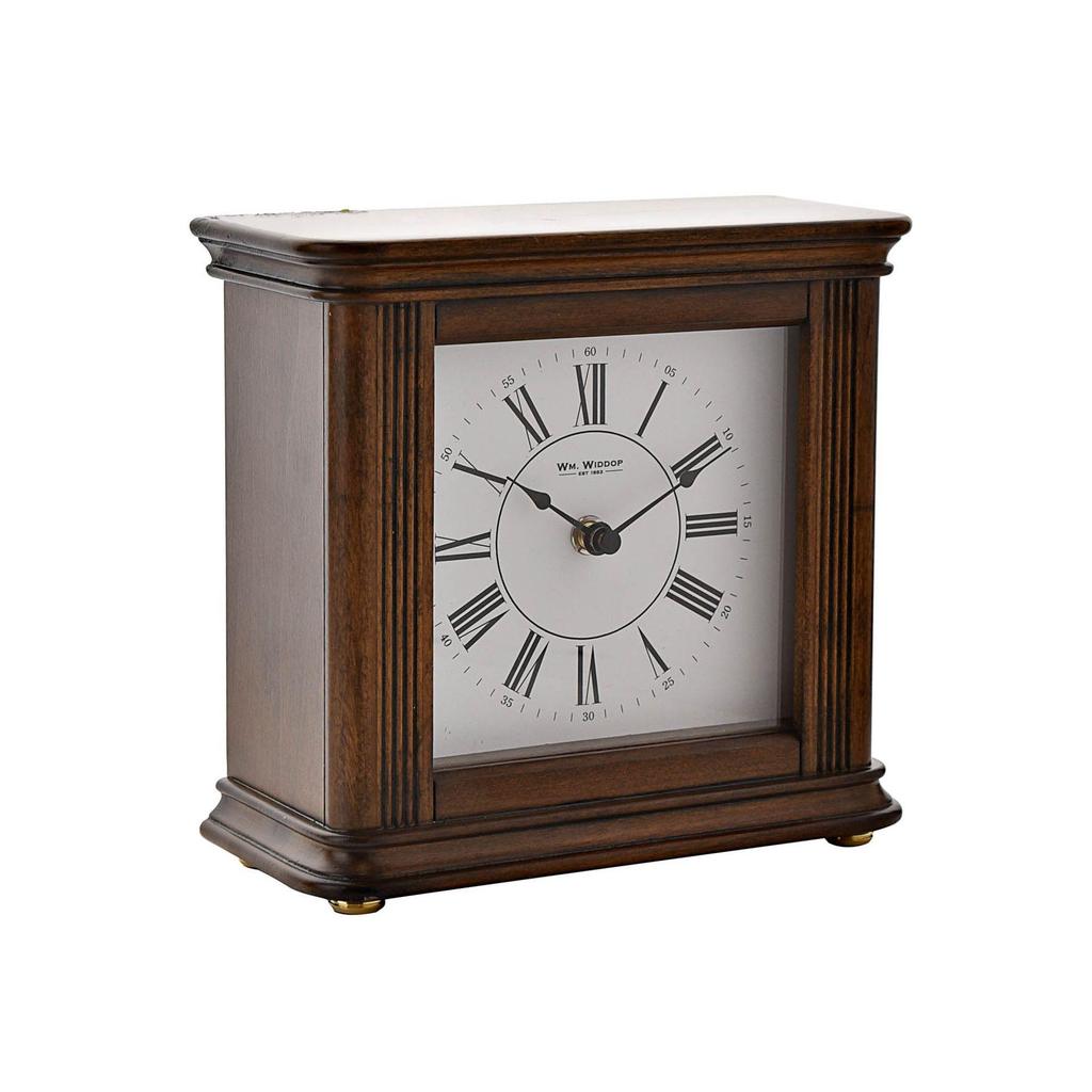 Wm Widdop Walnut Effect Square Mantel Clock 4 x 4 West Chime