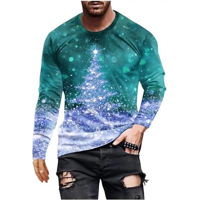 Fashionable Design Men's Long Sleeved T-shirt 3D Printed Christmas Pattern Casual Men's Street Minimalist Harajuku Round Neck