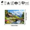 2D Scenic Mountain Backdrop, Alpine Cabin with Waterfall & Forest Photography Background