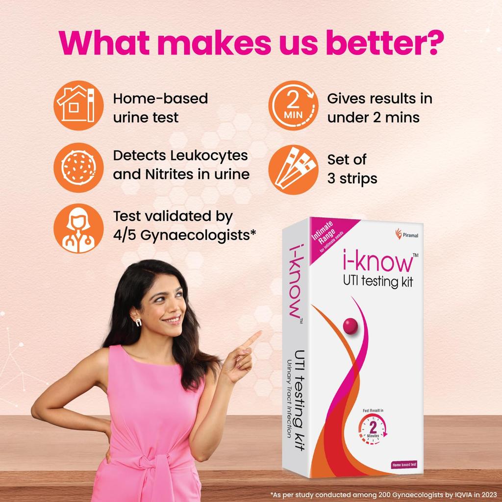 i-Know UTI Testing Kit 3 Test Strips Home Urine Test Quick Result 2 Mins Detect Leukocytes Nitrites