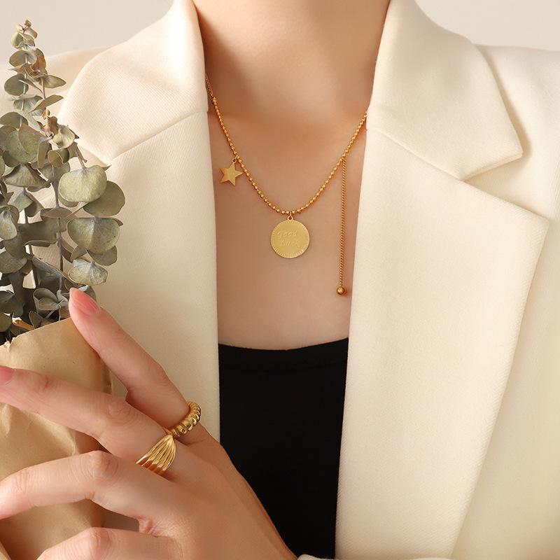 European Style Trendy Beaded Chain Star Pendant Hip Hop Clavicle Necklace