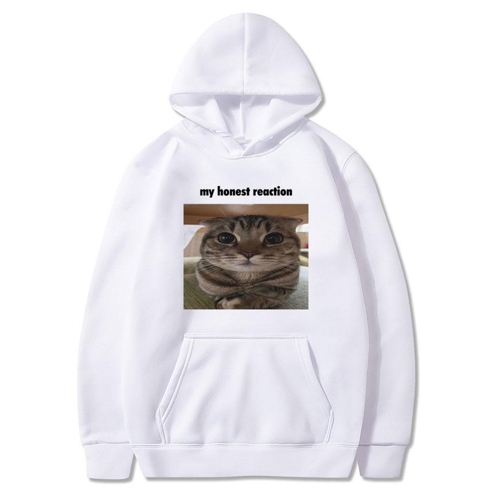 Meine ehrliche Reaktion Lustige Katze Meme Hoodies2 025 Herren Damen Kapuzenpullover Wintermode Harajuku Kleidung Lässiger Stil Paar Streetwear