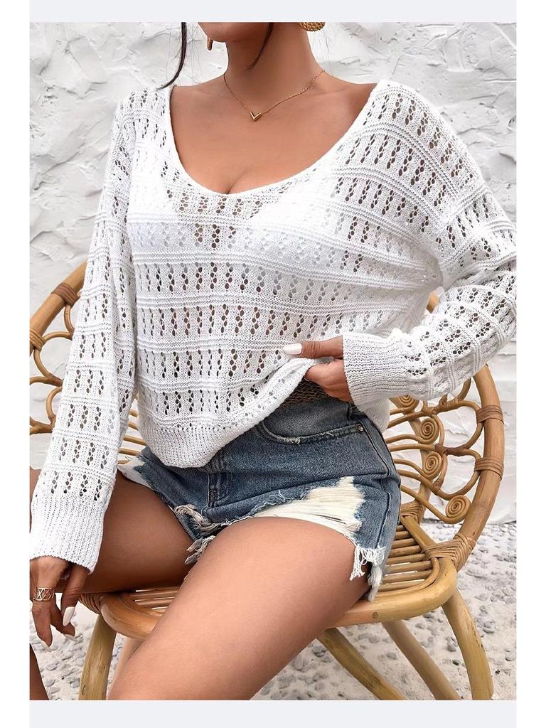 2024 Frühjahr/Sommer Europäischer und amerikanischer Hohlstrickpullover mit Rundhals